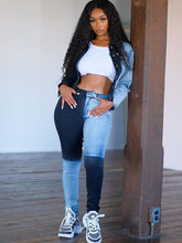 Vaqueros de talle alto con diseño patchwork y bloques de color